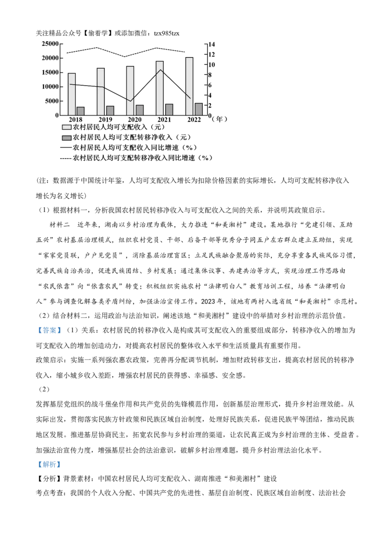 精品解析：2024湖南高考政治真题（解析版）_高考真题全网收集_政治_精品解析：2024年新高考湖南卷政治高考真题解析（参考版）