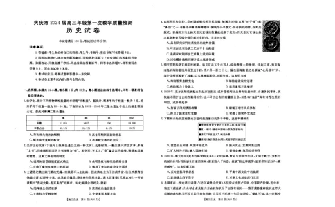 2024届黑龙江省大庆市高三年级第一次教学质量检测历史试卷_2023年9月_01每日更新_8号_2024届黑龙江省大庆市高三上学期第一次教学质量检测