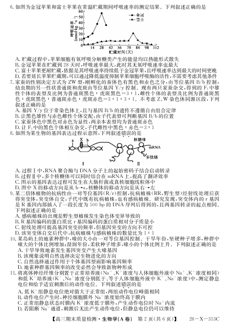 安徽省县域合作共享联盟2025-2026学年高三上学期1月期末质量检测-生物（A卷）(1)_2026年1月_260118安徽省县域合作共享联盟2025-2026学年高三上学期1月期末质量检测（26-X-353C）（全科）