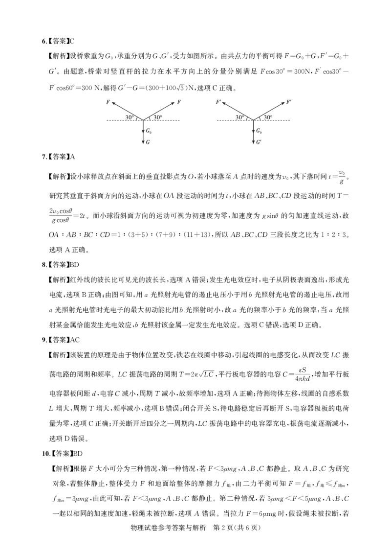 高三物理-2026届第一次测评-答案与解析_2025年8月_250823圆创教育&middot;湖北省高中名校联盟2026届高三第一次联合测评（全科）