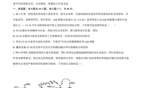 安徽省滁州市定远县育才学校2025-2026学年高三上学期1月月考生物试题（图片版，含答案）(1)_2026年1月_260126安徽省滁州市定远县育才学校2025-2026学年高三上学期1月月考（全科）