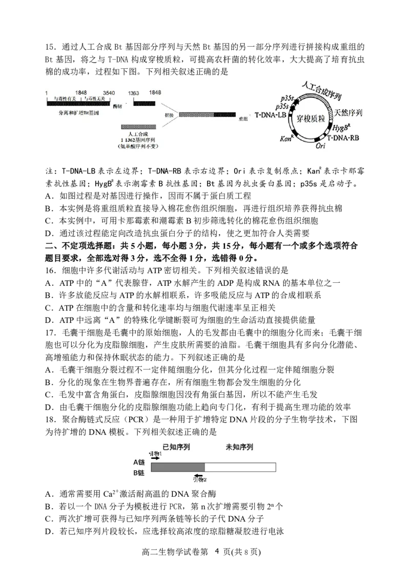 辽宁省丹东市2024-2025学年高二下学期期末教学质量监测生物试卷（图片版）_2025年8月_250801辽宁省丹东市2024-2025学年高二下学期期末教学质量监测（全科）