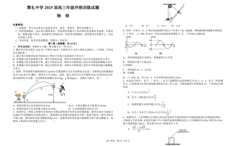 雅礼冲刺卷物理_2025年5月_2505192025届湖南省长沙市雅礼中学高三下学期冲刺模拟训练（全科）_2025届湖南省长沙市雅礼中学高三下学期冲刺模拟训练物理试题
