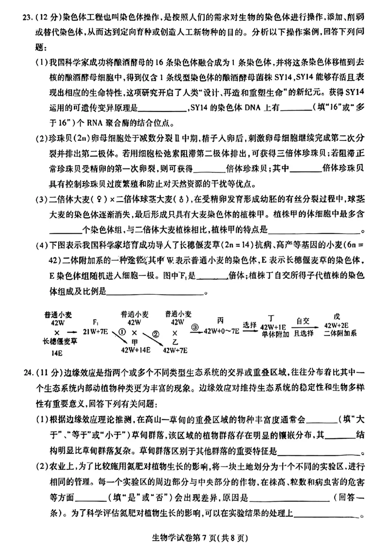 2024届东北三省三校高三下学期第四次联合模拟考试-生物(1)_2024年6月(1)_026月合集_2024届东北三省三校高三下学期第四次联合模拟考试全科