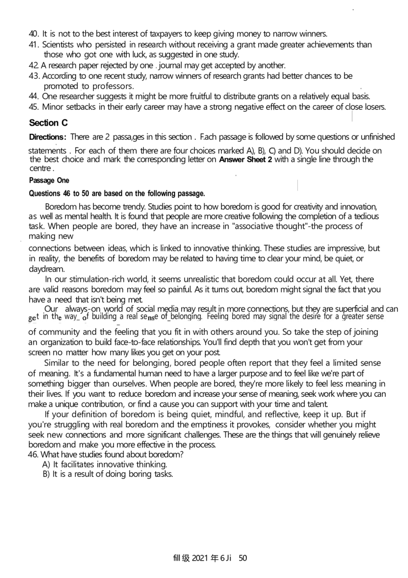 2021.06四级真题第3套_英语四六级整合_英语四六级真题版本二此版为主此文件夹会持续更新_四级真题_1.四级真题+答案解析+听力音频(1989-2025)_12014-2022年(真题-解析-听力=已完结)
