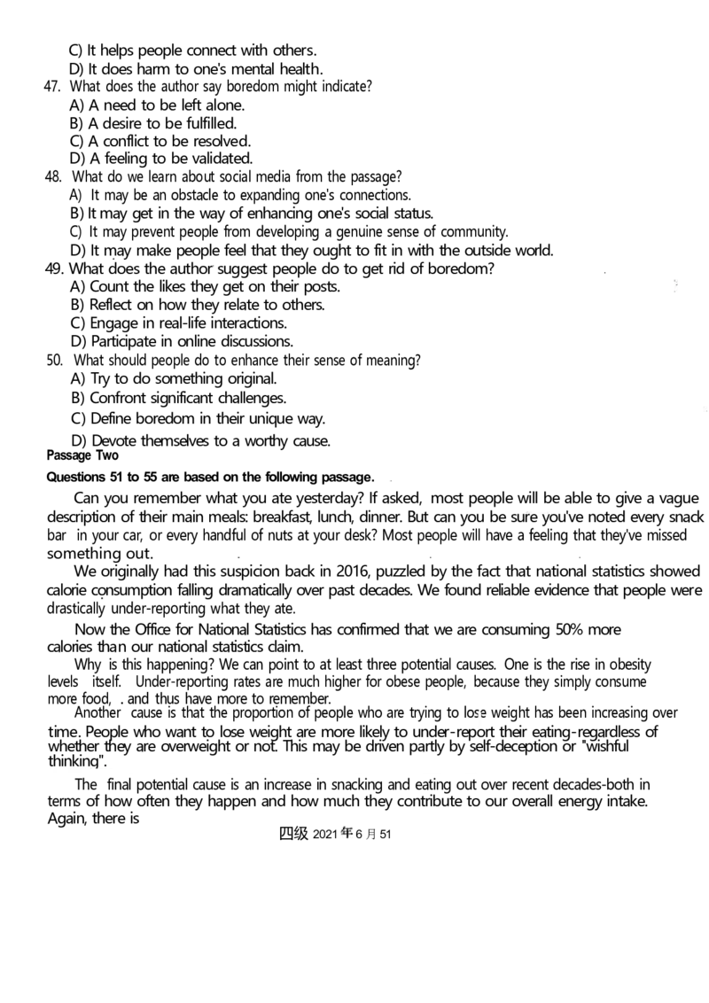 2021.06四级真题第3套_英语四六级整合_英语四六级真题版本二此版为主此文件夹会持续更新_四级真题_1.四级真题+答案解析+听力音频(1989-2025)_12014-2022年(真题-解析-听力=已完结)