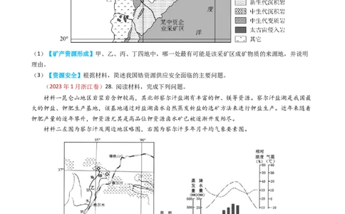 专题18资源、环境与国家安全-学易金卷：2023年高考真题和模拟题地理分项汇编（原卷卷）_近10年高考真题汇编（必刷）_十年（2014-2024）高考地理真题分项汇编（全国通用）