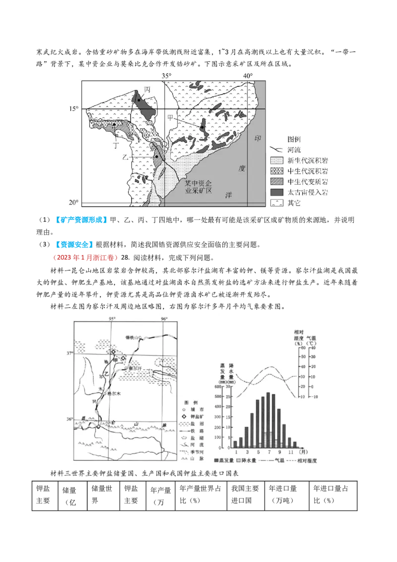 专题18资源、环境与国家安全-学易金卷：2023年高考真题和模拟题地理分项汇编（原卷卷）_近10年高考真题汇编（必刷）_十年（2014-2024）高考地理真题分项汇编（全国通用）