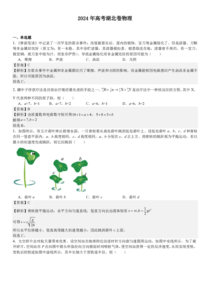 湖北物理-答案-p_近10年高考真题汇编（必刷）_2024年高考真题_高考真题（截止6.29）_湖北卷副科（6科全）