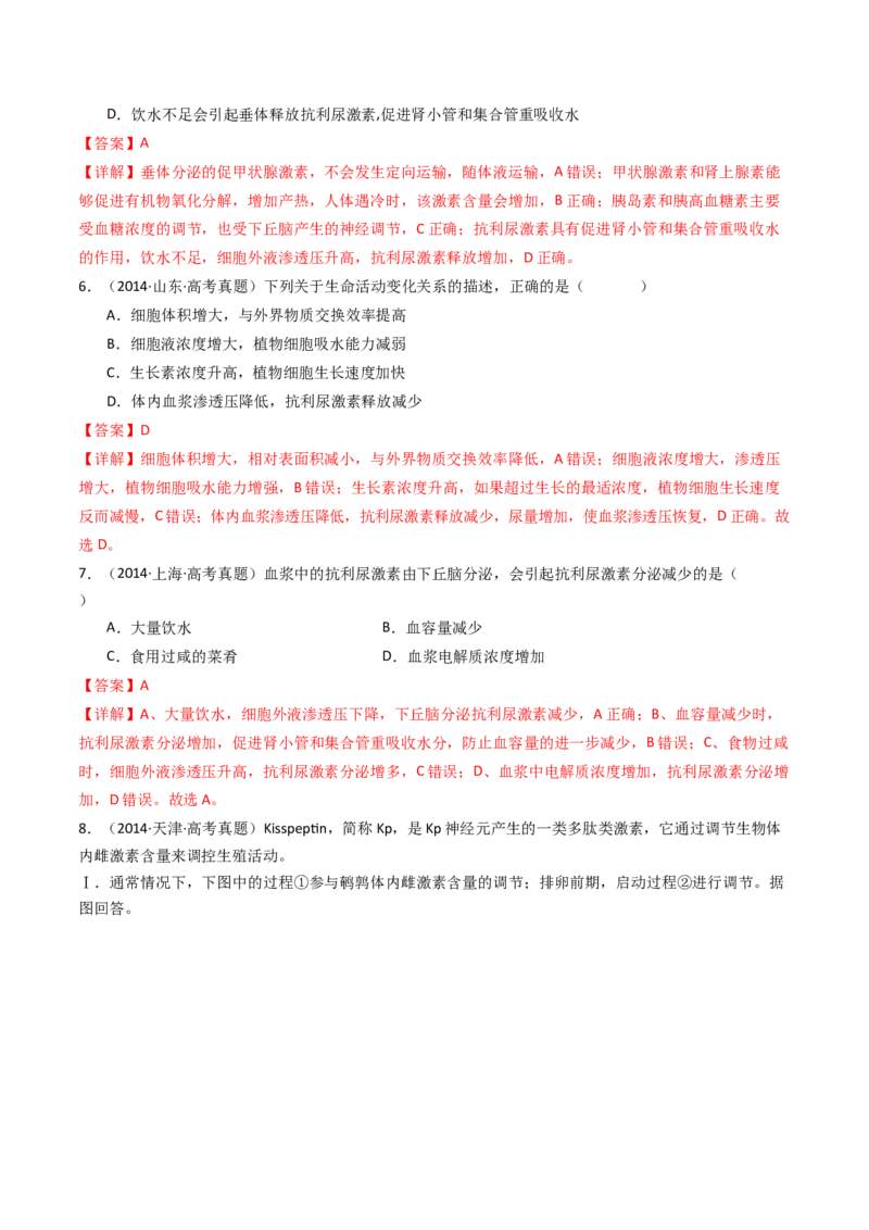专题18体液调节（解析卷）_近10年高考真题汇编（必刷）_十年（2014-2024）高考生物真题分项汇编（全国通用）_十年（2014-2023）高考生物真题分项汇编（全国通用）