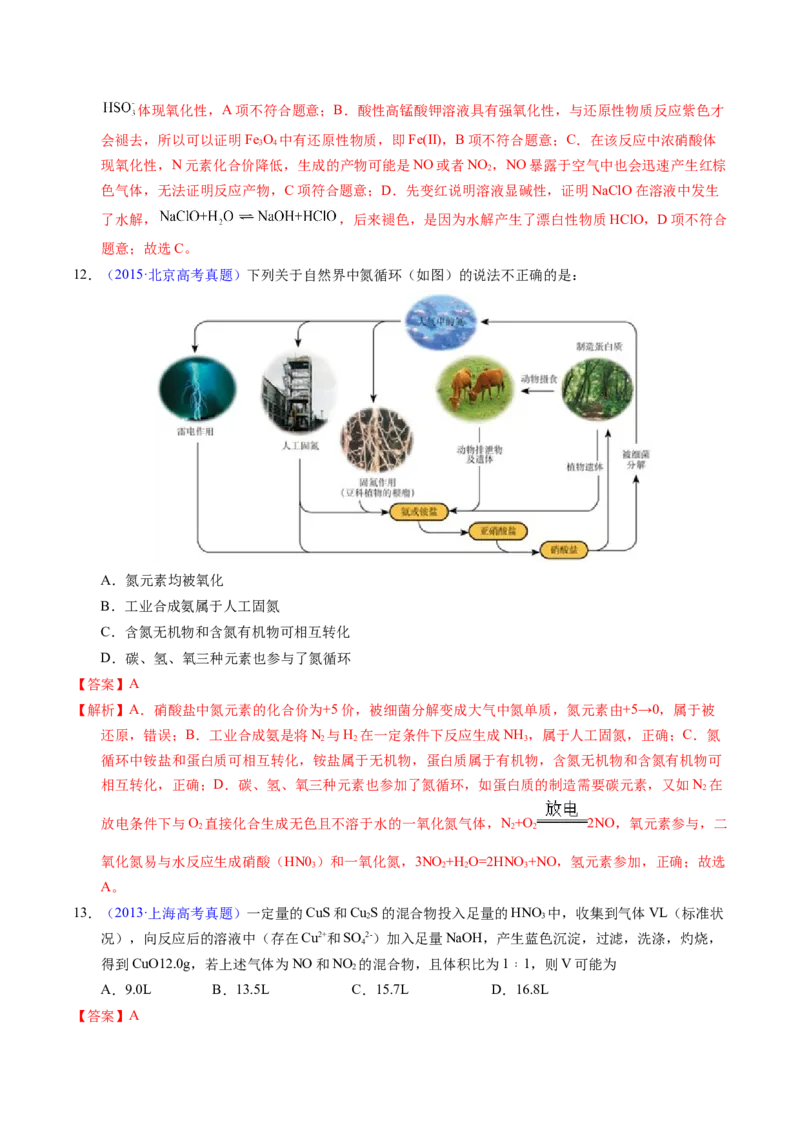 专题25氮及其化合物（解析卷）_近10年高考真题汇编（必刷）_十年（2014-2024）高考化学真题分项汇编（全国通用）_十年（2014-2023）高考化学真题分项汇编（全国通用）