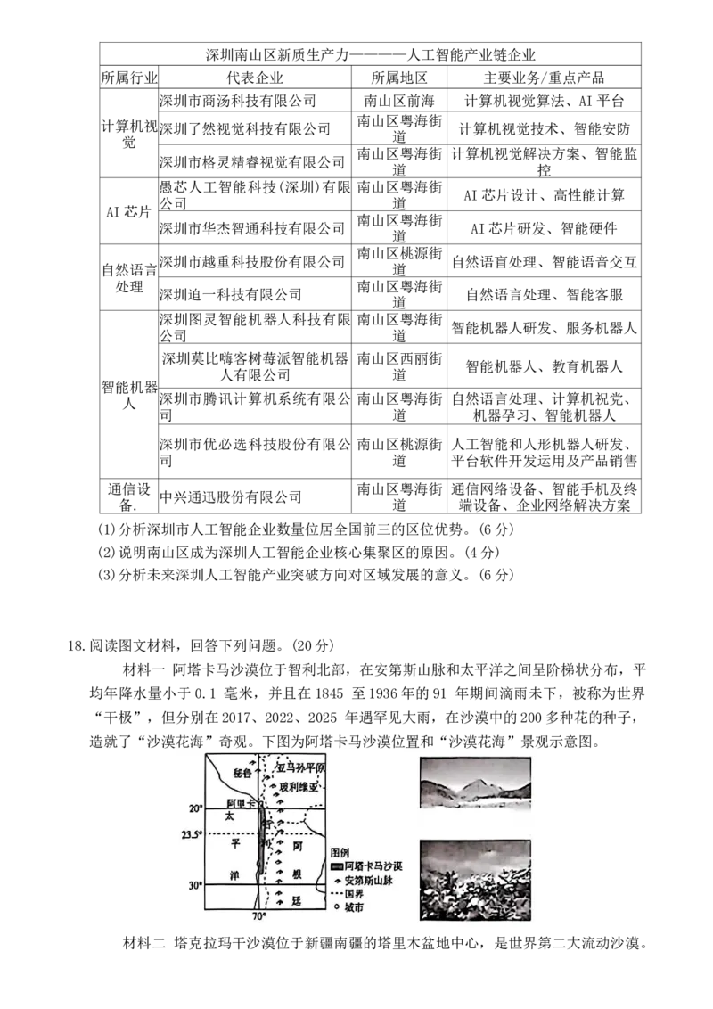 高三二模地理试题(1)_2026年1月_2601132026届河北高三上学期1月检测联考_2026届河北高三上学期1月检测联考地理试题+答案