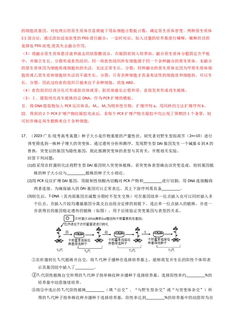 专题18基因工程（解析卷）_近10年高考真题汇编（必刷）_十年（2014-2024）高考生物真题分项汇编（全国通用）_2023年高考真题和模拟题生物分项汇编（全国通用）
