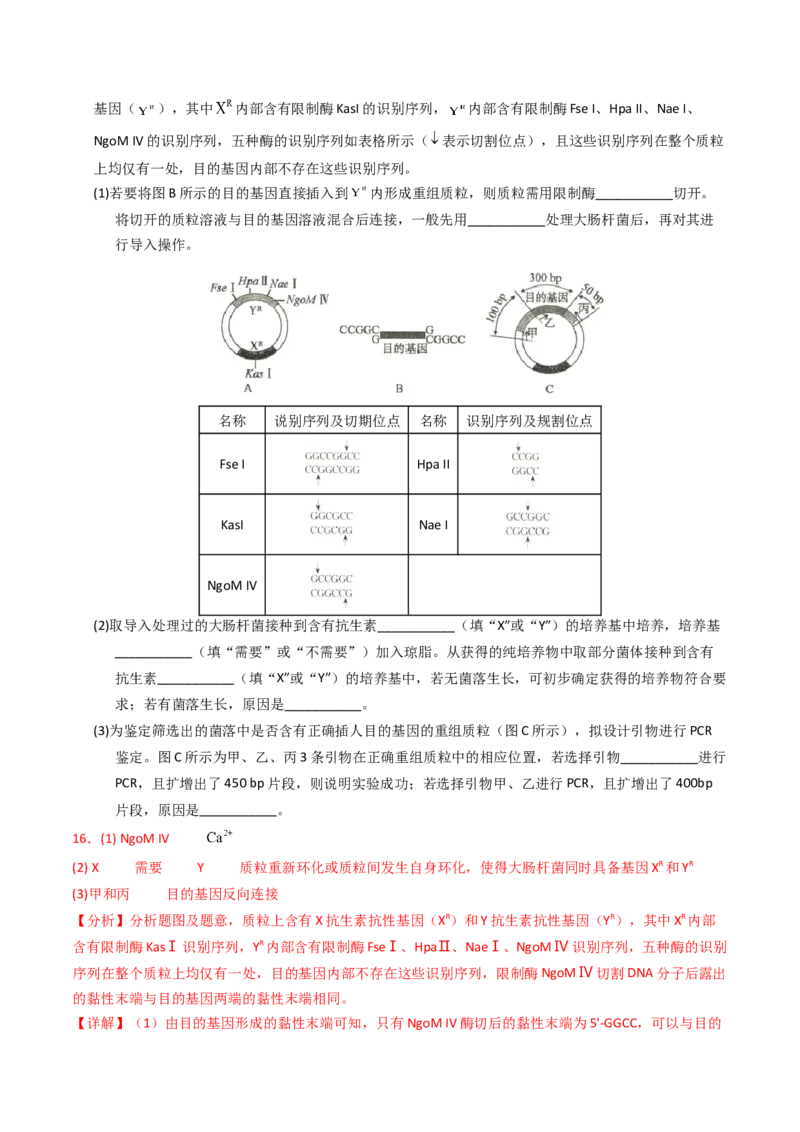 专题18基因工程（解析卷）_近10年高考真题汇编（必刷）_十年（2014-2024）高考生物真题分项汇编（全国通用）_2023年高考真题和模拟题生物分项汇编（全国通用）
