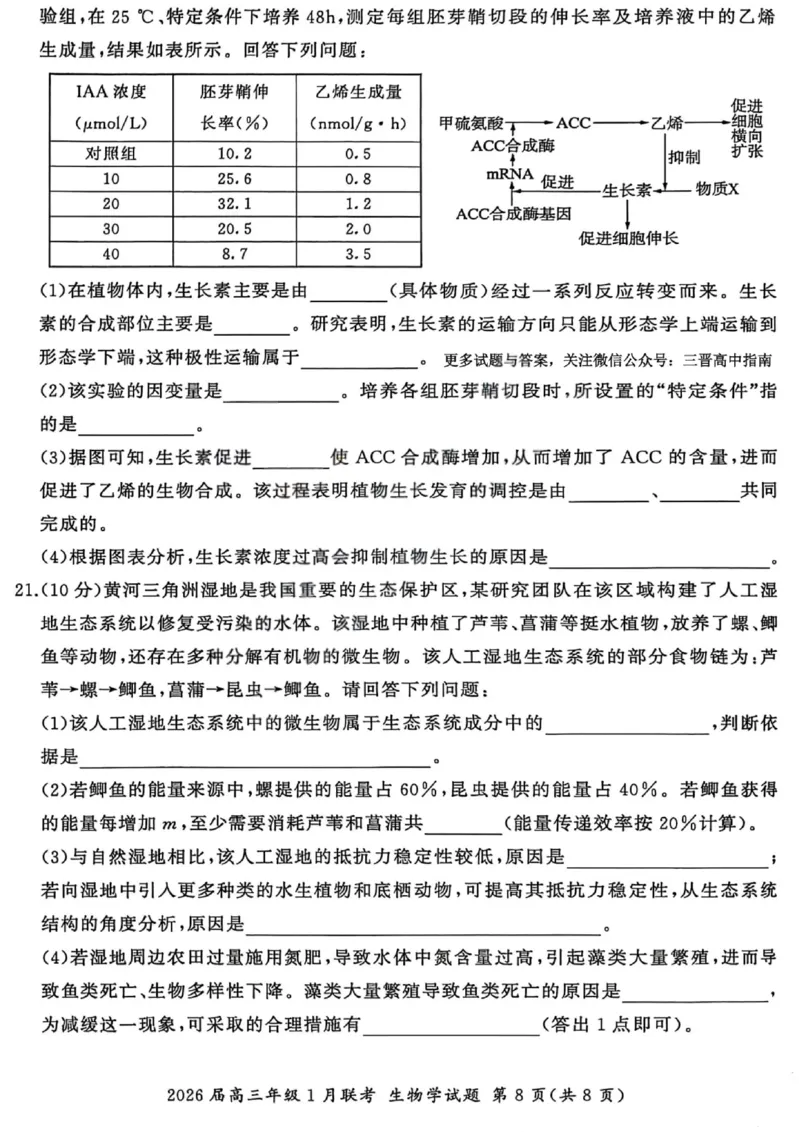 生物试卷-2026年1月高三九省联考(1)_2026年1月_260122百师联盟2026届高三九省联考1月期末考试（全科）_百师联盟2025-2026学年高三上学期1月期末联考生物试题含答案