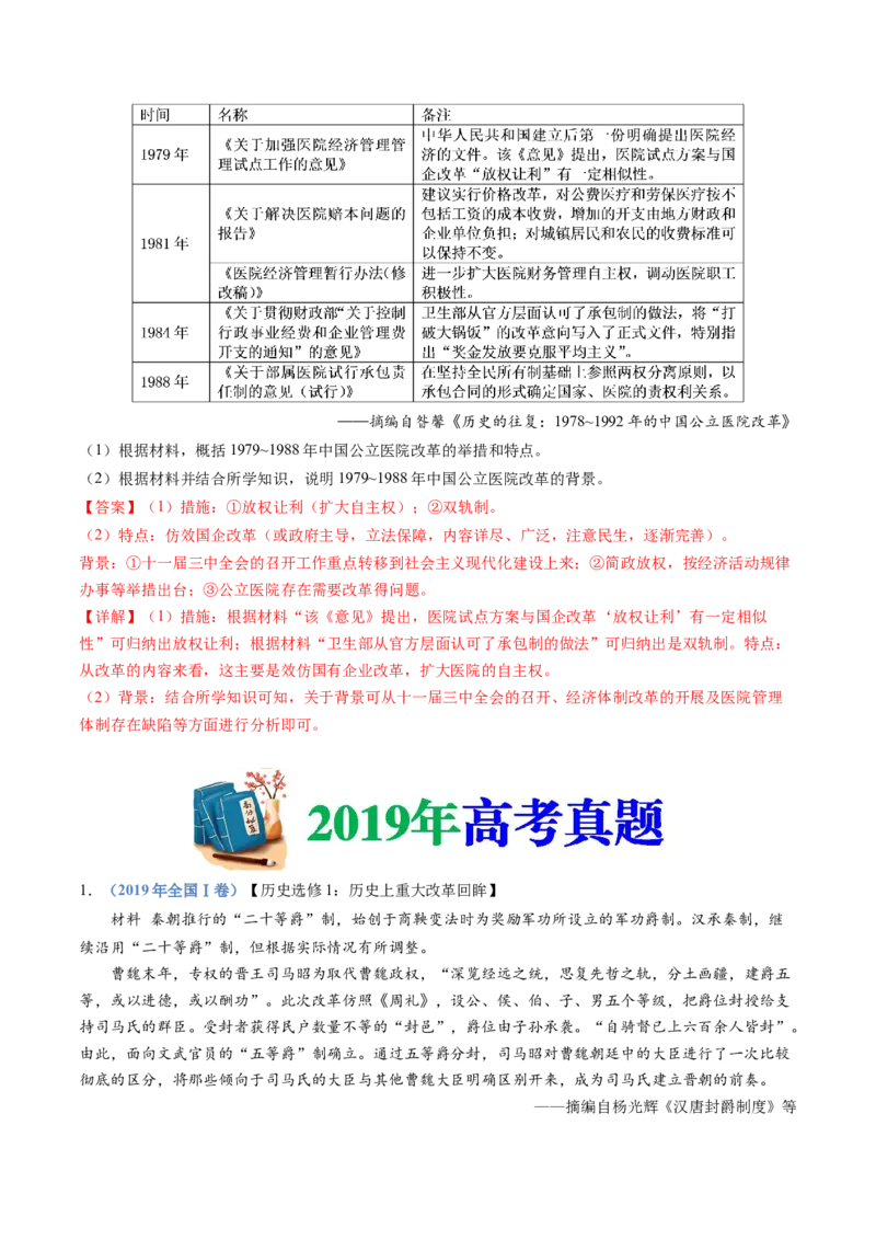 专题22选修一：历史上重大改革回眸（解析卷）_近10年高考真题汇编（必刷）_十年（2014-2024）高考历史真题分项汇编（全国通用）_十年（2014-2023）高考历史真题分项汇编（全国通用）