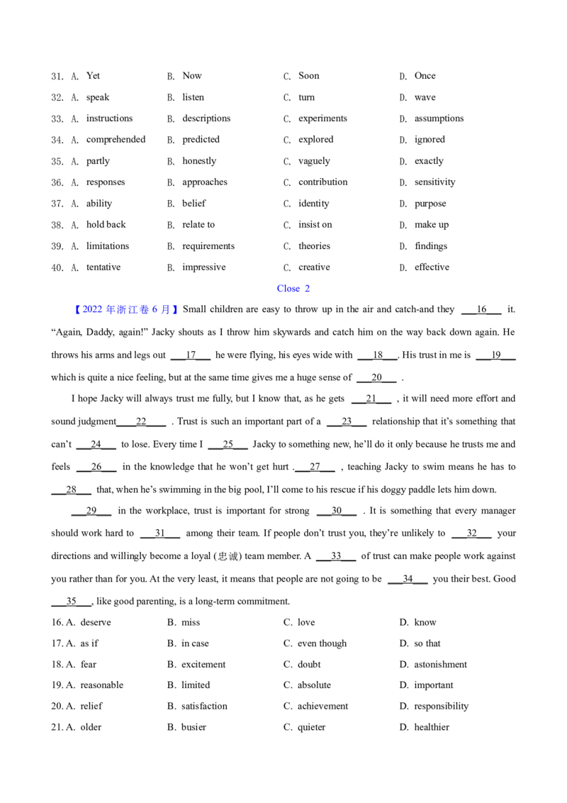 专题21完形填空说明文、议论文（学生卷）--学易金卷：十年（2014-2023）高考真题英语分项汇编（全国通用）_近10年高考真题汇编（必刷）