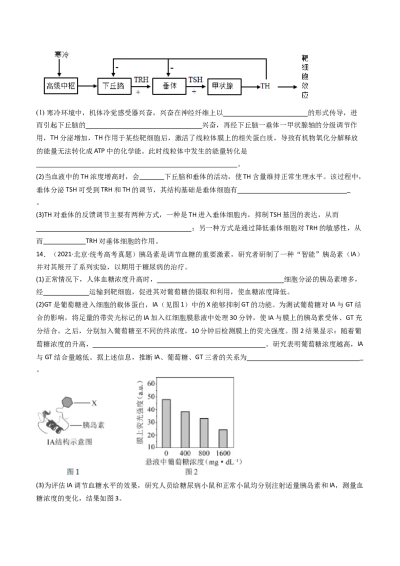 专题18体液调节（原卷卷）_近10年高考真题汇编（必刷）_十年（2014-2024）高考生物真题分项汇编（全国通用）_十年（2014-2023）高考生物真题分项汇编（全国通用）