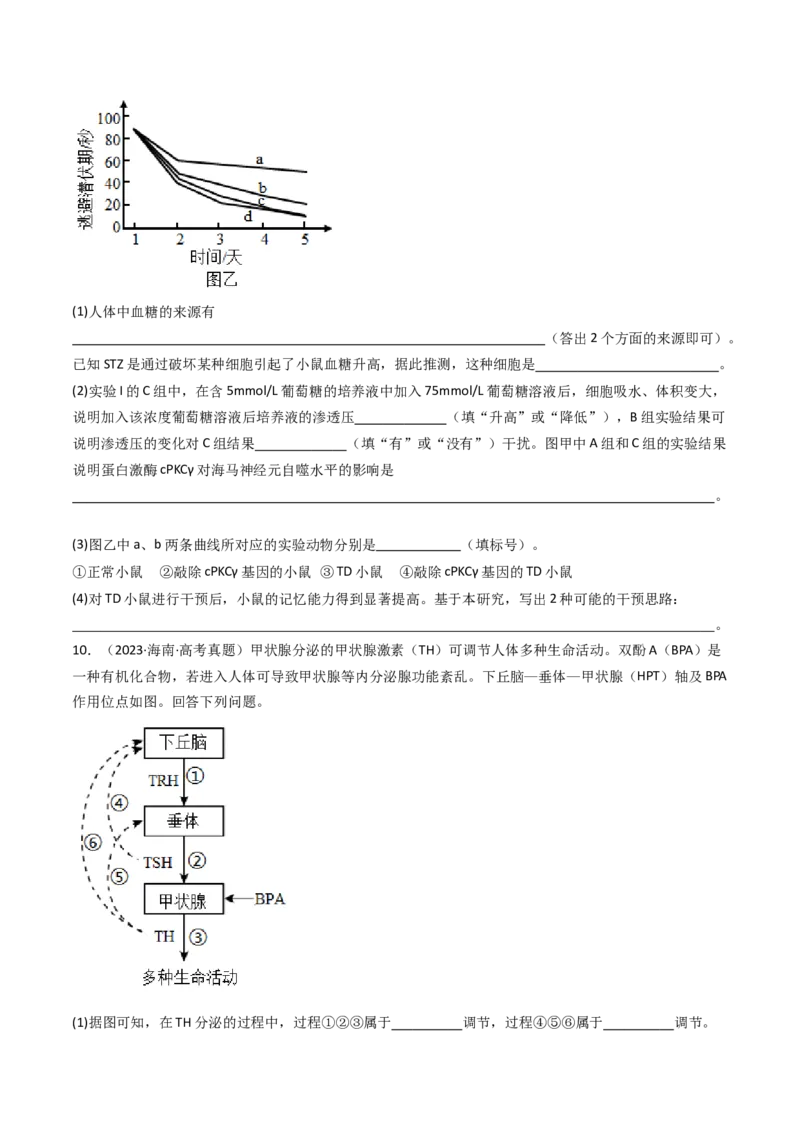 专题18体液调节（原卷卷）_近10年高考真题汇编（必刷）_十年（2014-2024）高考生物真题分项汇编（全国通用）_十年（2014-2023）高考生物真题分项汇编（全国通用）