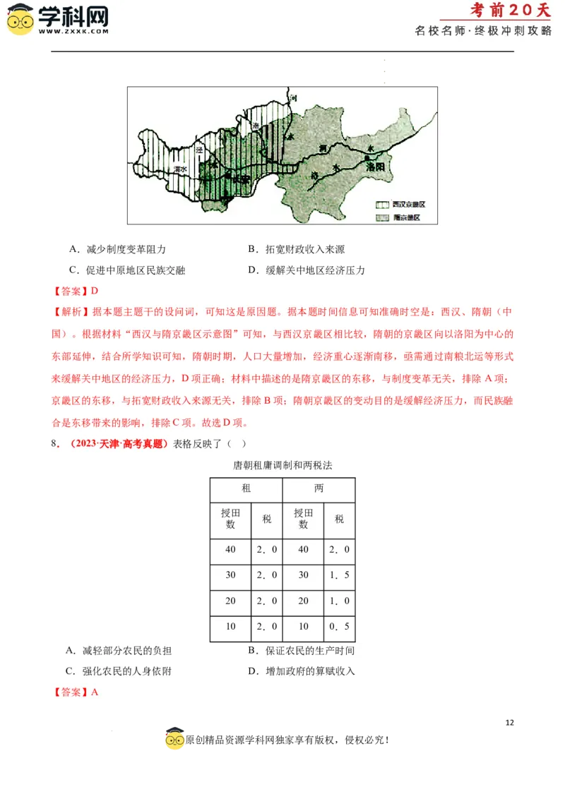历史（一）（解析版）_2024高考押题卷_62024学科网全系列_21学科网高考考前终极攻略_历史-2024年高考考前20天终极冲刺攻略_历史（一）-2024年高考考前20天终极冲刺攻略