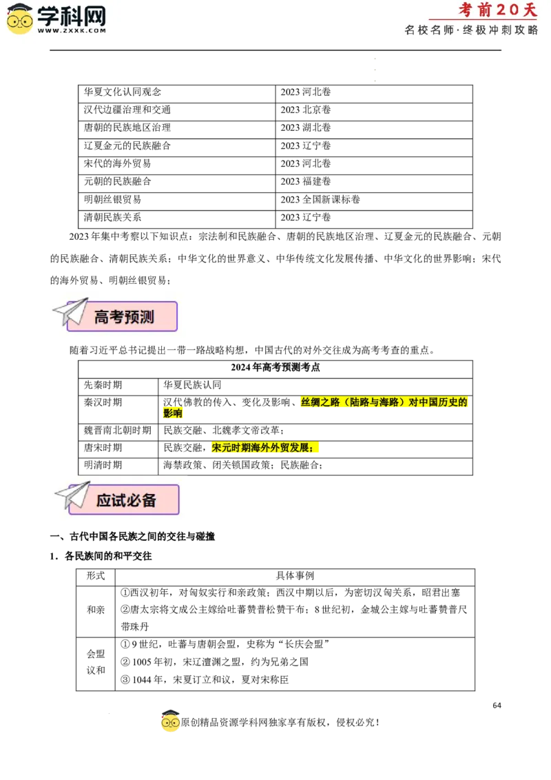 历史（一）（解析版）_2024高考押题卷_62024学科网全系列_21学科网高考考前终极攻略_历史-2024年高考考前20天终极冲刺攻略_历史（一）-2024年高考考前20天终极冲刺攻略