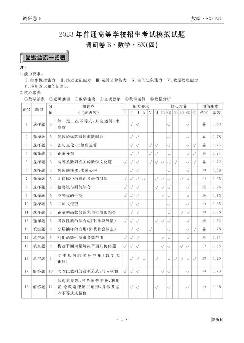 数学答案_2023高考押题卷_32023高考衡水金卷先享题调研卷_新教材版_调研卷&middot;数学