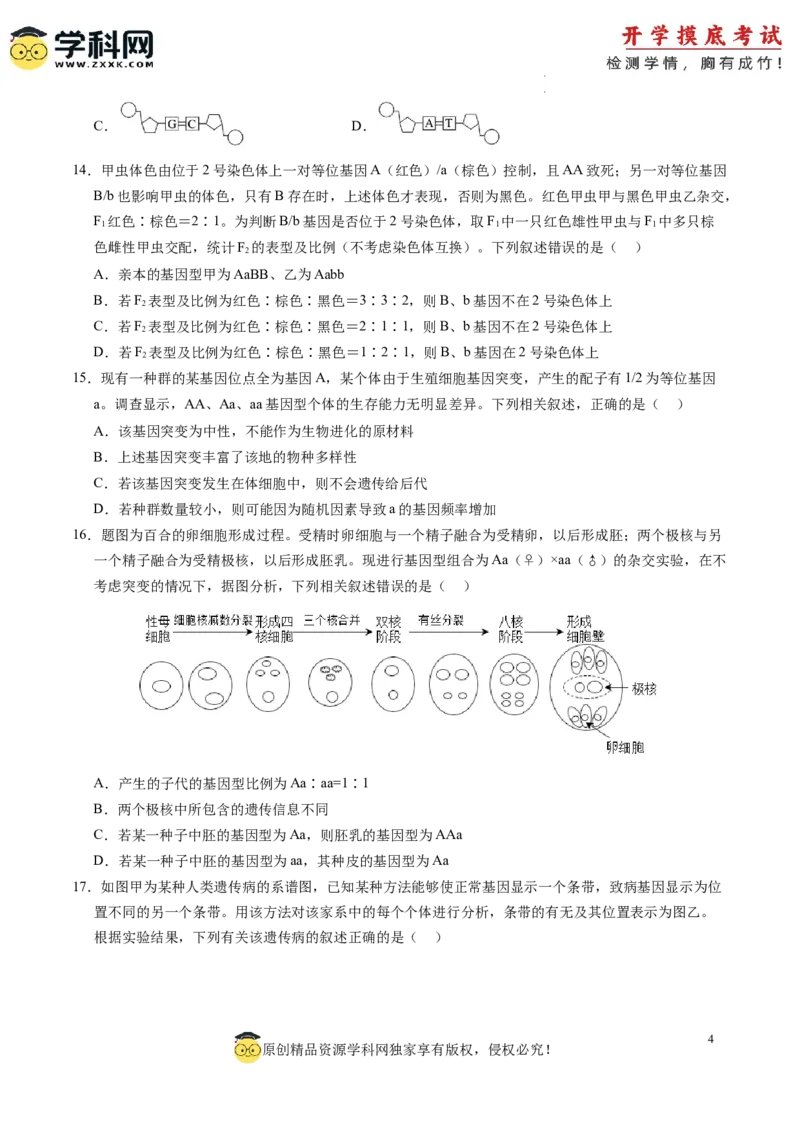 生物-2024届新高三开学摸底考试卷（老教材专用）(考试版)_2024届新高三开学摸底考试卷_生物-2024届新高三开学摸底考试卷_生物-2024届新高三开学摸底考试卷（全国通用，老教材）_39521014