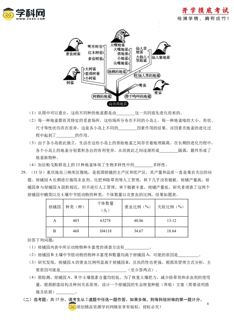 生物-2024届新高三开学摸底考试卷（老教材专用）(考试版)_2024届新高三开学摸底考试卷_生物-2024届新高三开学摸底考试卷_生物-2024届新高三开学摸底考试卷（全国通用，老教材）_39521014
