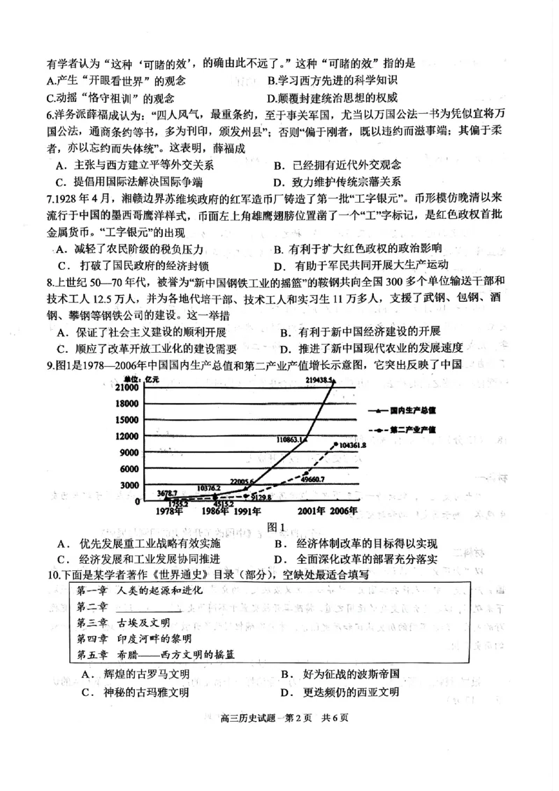 历史试题_2024年6月(1)_01按日期_01号_2024届山东省实验中学高三下学期5月高考模拟_2024届山东省实验中学高三下学期5月高考模拟历史