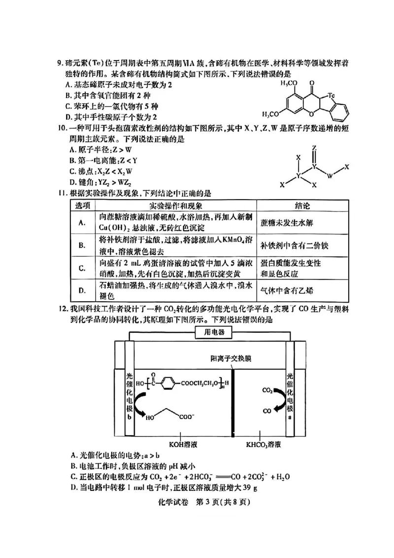 2024届武汉市高三九调化学试卷_2023年9月_01每日更新_8号_2024届湖北省武汉市高三九月调研考试_2024届湖北省武汉市高三九月调研考试化学