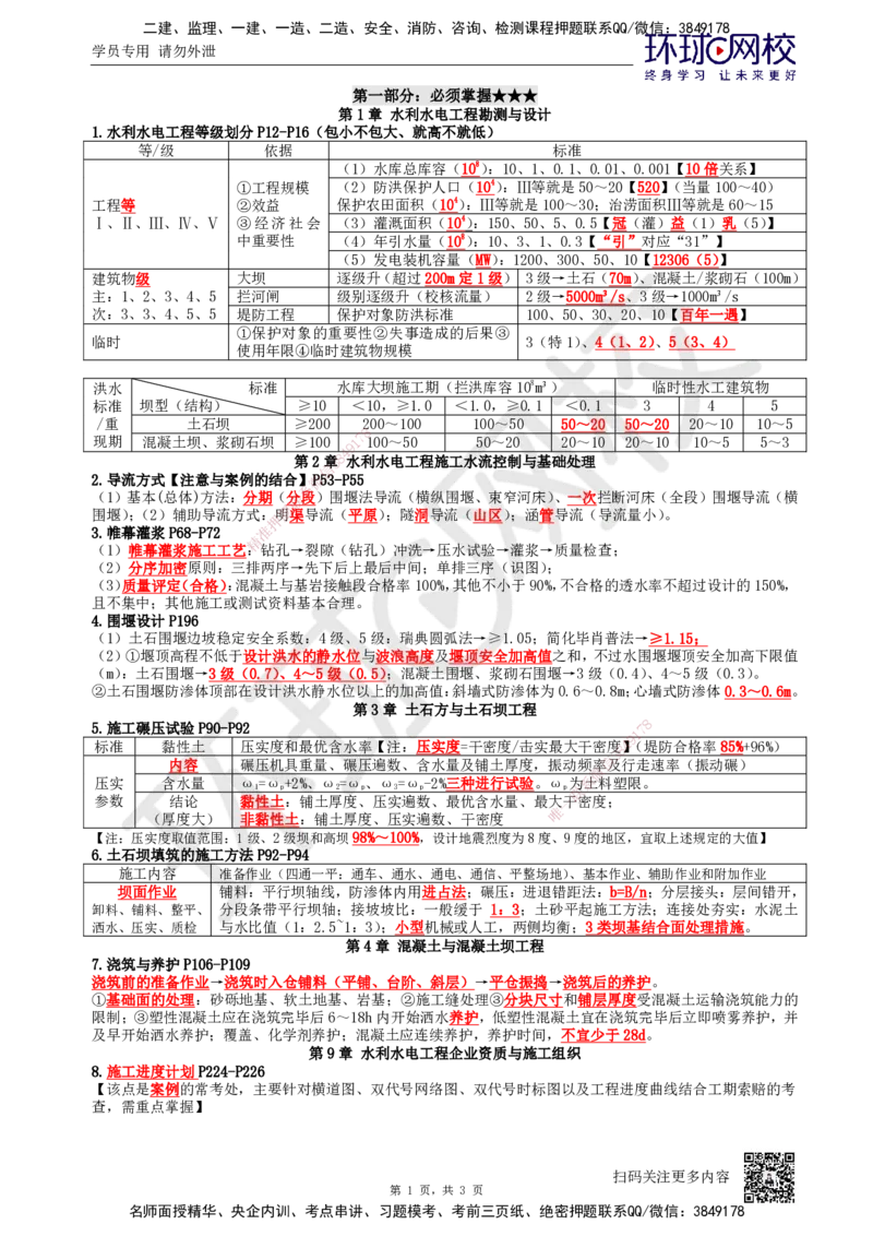HQ-水利-必背3页纸_2026年一级建造师_2026年一建水利_2025年一建水利SVIP_05-考前密训✿央企特训✿机构普押_25-水利《必背三页纸》HQ