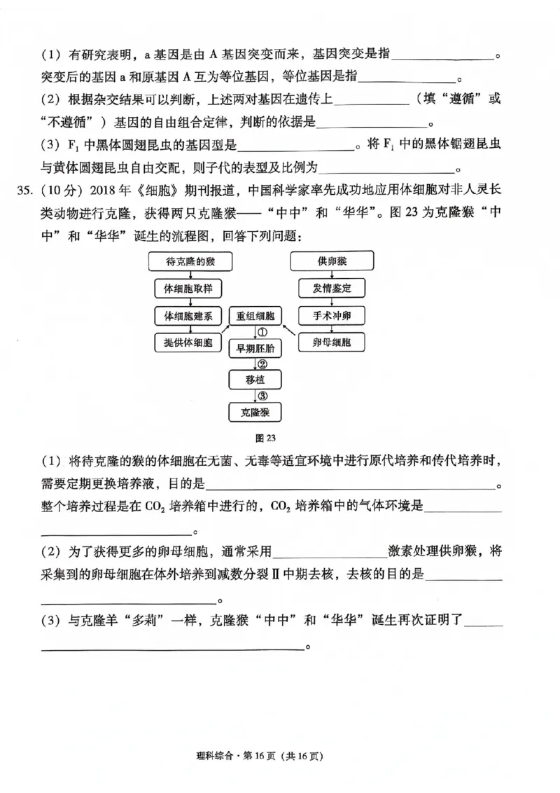 云南大理市辖区2023-2024学年高三上学期毕业生区域性规模化统一检测理综(1)_2023年9月_029月合集_2024届云南省大理市辖区高三区域性规模化统一检测
