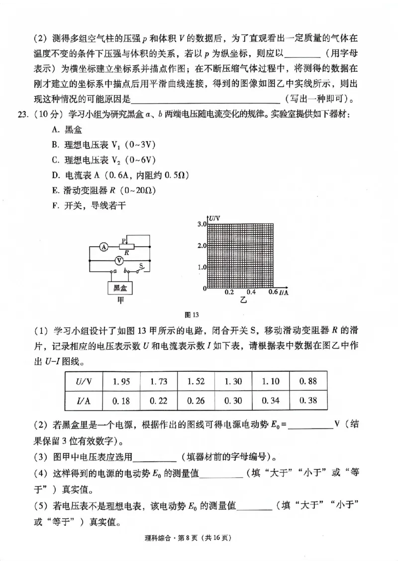 云南大理市辖区2023-2024学年高三上学期毕业生区域性规模化统一检测理综(1)_2023年9月_029月合集_2024届云南省大理市辖区高三区域性规模化统一检测