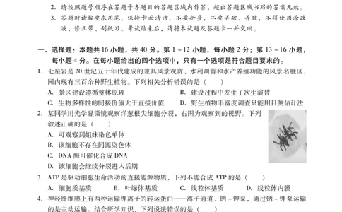 生物试题卷(1)_2026年1月_260130广东省肇庆市2026届高中毕业班高三年级第一学期末教学质量监测（肇庆二模）（全科）