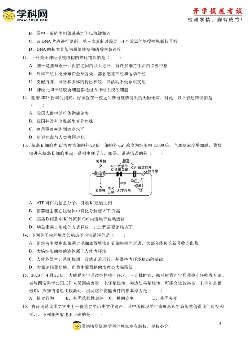 生物-2024届新高三开学摸底考试卷（新教材专用）01(考试版)_2024届新高三开学摸底考试卷_生物-2024届新高三开学摸底考试卷_生物-2024届新高三开学摸底考试卷（全国通用，新教材）01