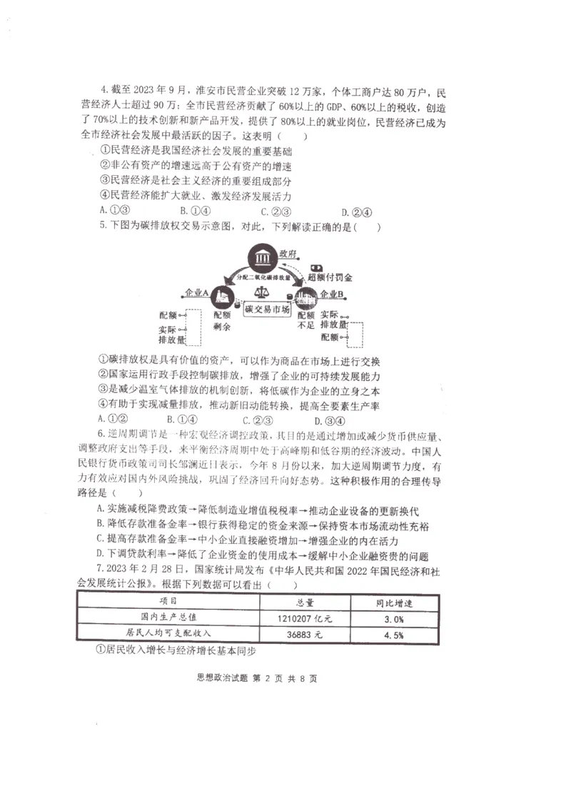 政治(1)_2023年10月_0210月合集_2024届江苏省淮安市五校联盟高三上学期10月学情调查测试_江苏省淮安市五校联盟2024届高三上学期10月学情调查测试政治