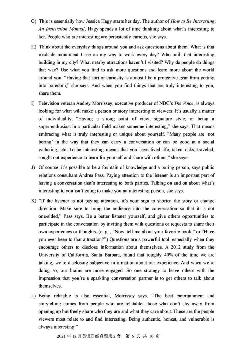 2021年12月大学英语4级（卷二）_历年英语四六级真题+解析合集2015-2023.6_2021年12月英语四六级_2021年12月英语四级真题及答案解析（三套全）