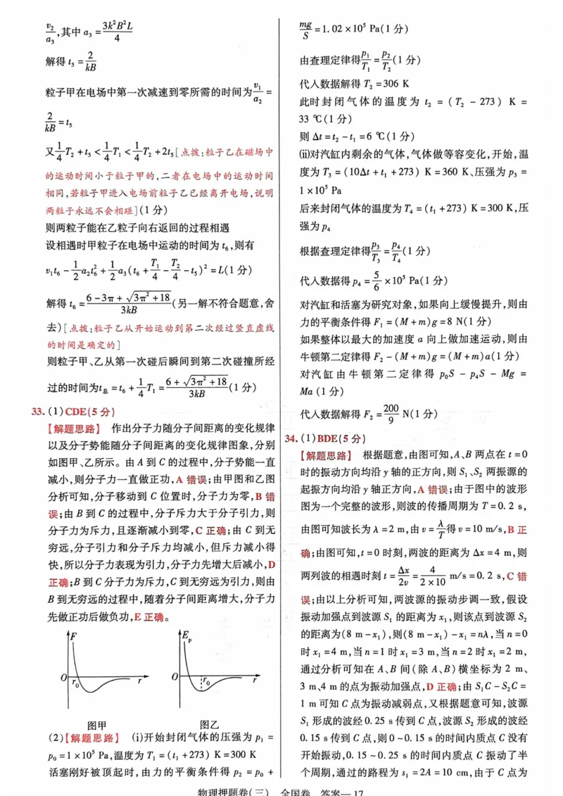 物理答案_2023高考押题卷_2023版天星金考卷最后一卷_全国卷版_最后一卷&middot;物理