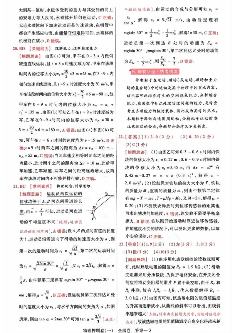 物理答案_2023高考押题卷_2023版天星金考卷最后一卷_全国卷版_最后一卷&middot;物理