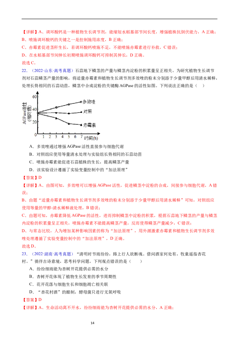 专题17植物激素的调节-五年（2019-2023）高考生物真题分项汇编（全国通用）（解析版）_赠送：2008-2024全套高考真题_高考生物真题_送高考生物五年真题(2019-2023)分项汇编（全国通用）