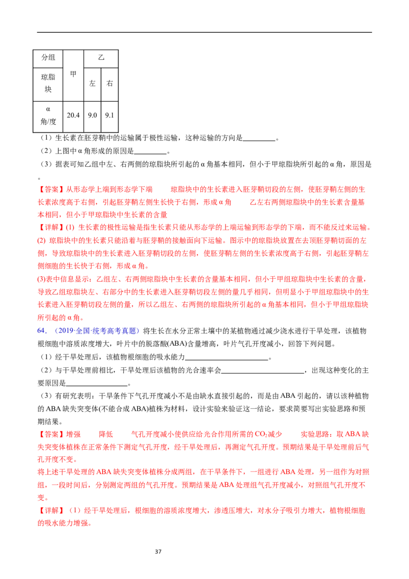 专题17植物激素的调节-五年（2019-2023）高考生物真题分项汇编（全国通用）（解析版）_赠送：2008-2024全套高考真题_高考生物真题_送高考生物五年真题(2019-2023)分项汇编（全国通用）