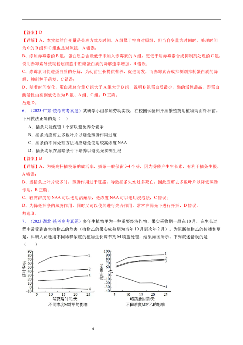 专题17植物激素的调节-五年（2019-2023）高考生物真题分项汇编（全国通用）（解析版）_赠送：2008-2024全套高考真题_高考生物真题_送高考生物五年真题(2019-2023)分项汇编（全国通用）