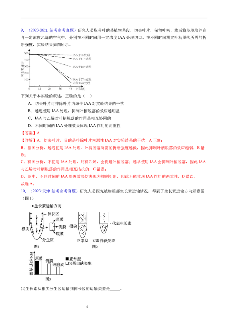 专题17植物激素的调节-五年（2019-2023）高考生物真题分项汇编（全国通用）（解析版）_赠送：2008-2024全套高考真题_高考生物真题_送高考生物五年真题(2019-2023)分项汇编（全国通用）