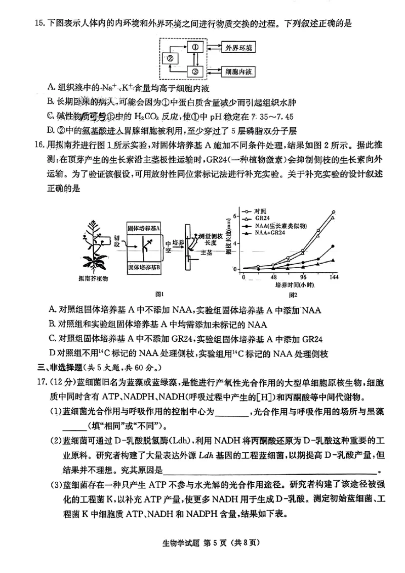 湖南省炎德英才大联考2024届高三上学期第一次质量检测生物(1)_2023年9月_029月合集_2024届湖南省炎德英才大联考高三上学期第一次质量检测