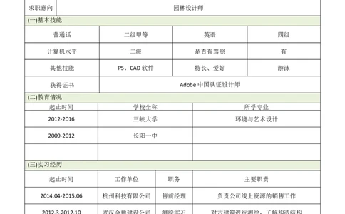标准表格单页15_各类简历_简历模板(1)_表格模板1-18_word-