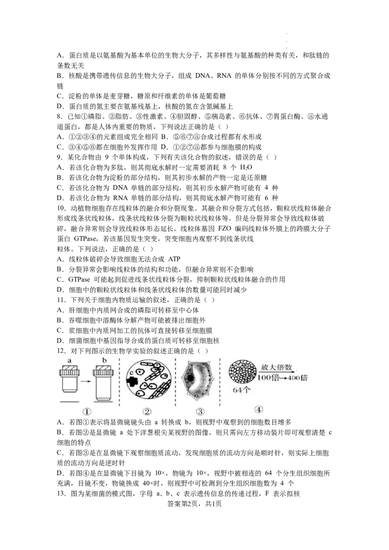 黑龙江省鹤岗市第一中学2022-2023学年高三上学期开学考试生物试题(1)_2023年8月_028月合集_2023届黑龙江省鹤岗市第一中学高三上学期开学考试