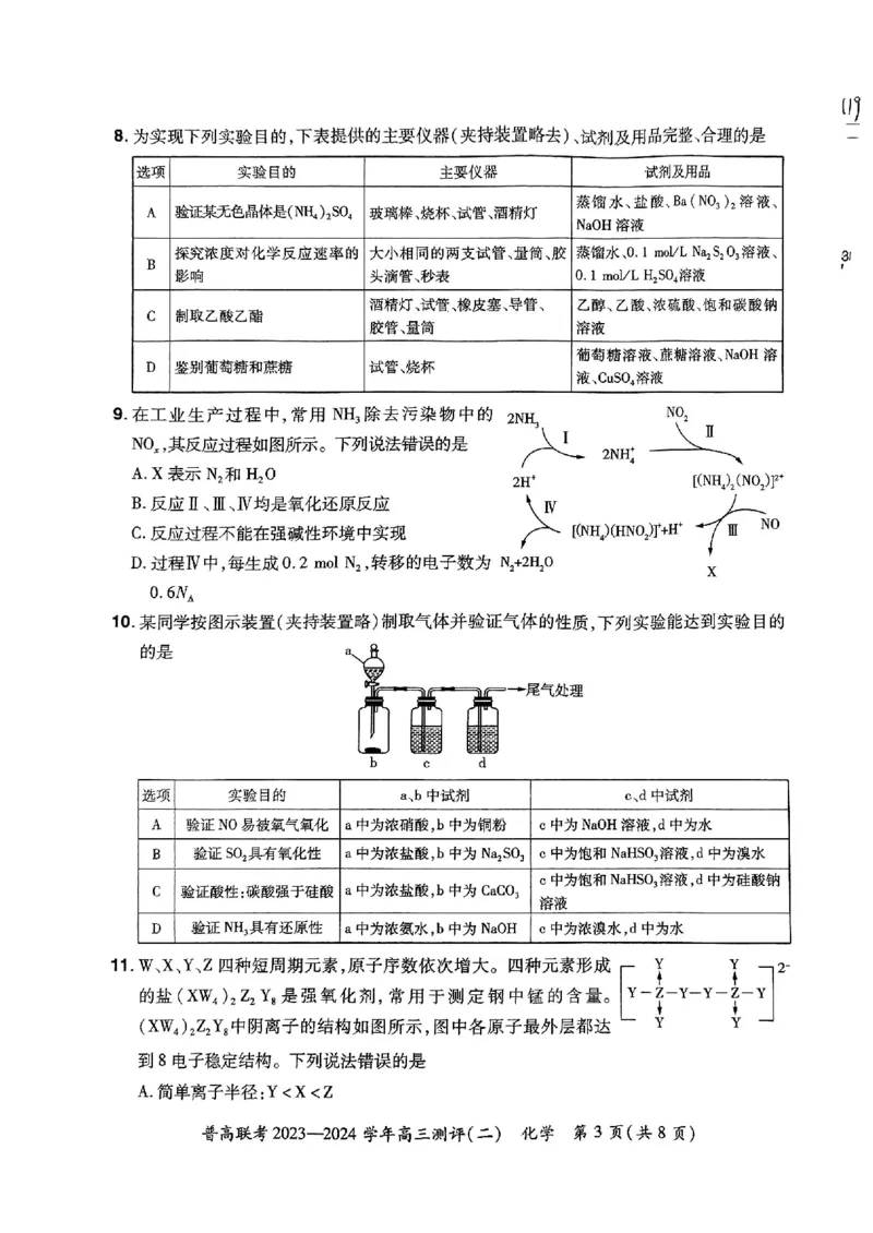 河南省普高联考2023-2024学年高三上学期测评（二）化学(1)_2023年10月_01每日更新_6号_2024届河南省普高联考高三上学期测评（二）