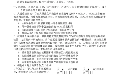 2024届山东省日照市高三下学期4月校际联合考试生物试题_2024年4月_01按日期_29号_2024届山东省日照市高三二模_2024届山东省日照市高三二模生物试题