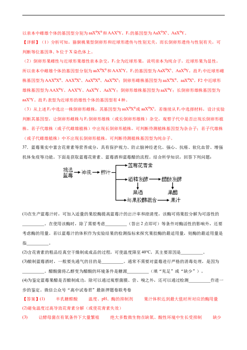 生物（全国甲卷）（全解全析）_2023高考押题卷_学易金卷-2023学科网押题卷（各科各版本）_2023学科网押题卷-学易金卷-生物_生物（全国甲卷）-学易金卷：2023年高考考前押题密卷