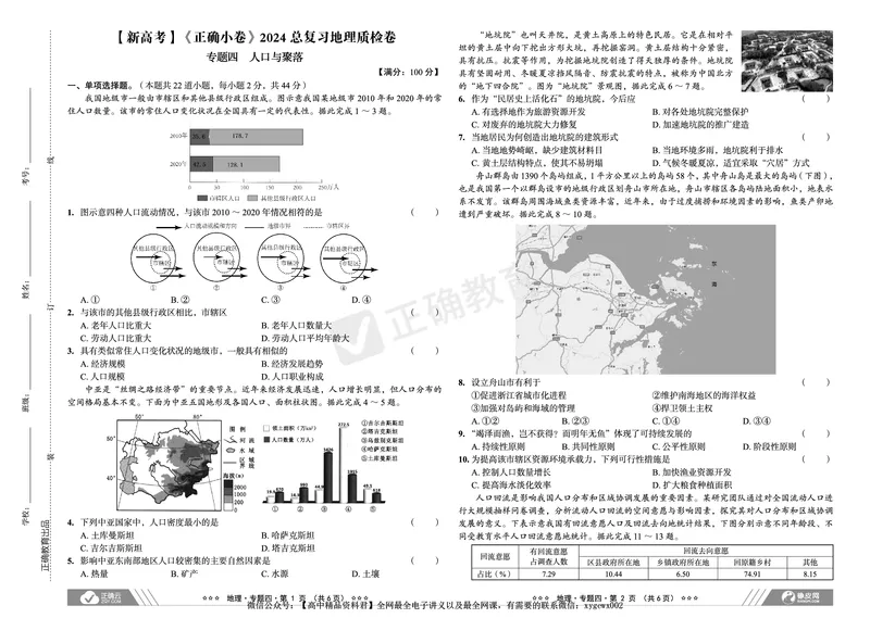 新高考《正确小卷》2024总复习地理质检卷_2024高考押题卷_72024正确教育全系列_2024年正确小卷全系列_（新高考）2024《正确小卷&middot;复习质检卷》（九科全）各两套